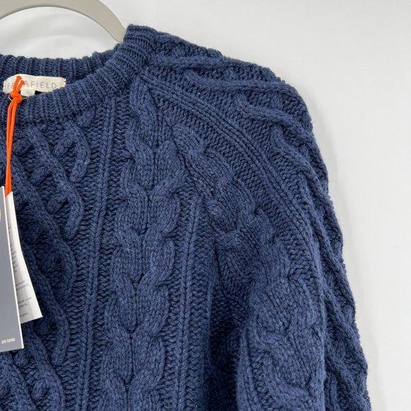 Far Afield Men's Deniz Wool Cable Knit Sweater Crew Neck Blue Graphite sz 0 XS - Picture 3 of 8